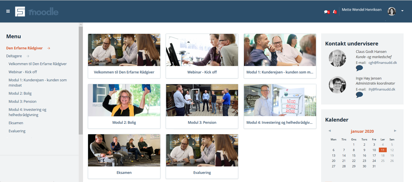 Her er et billede fra uddannelsen 'Den erfarne Rådgiver' i Moodle, som er FUs kommende læringsunivers